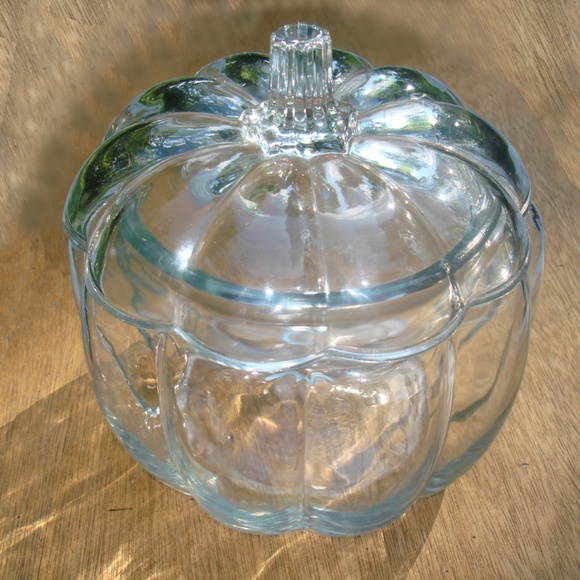 Glass Pumpkin Halloween Decor Cookie Jar with Lid Clear Glass Decoration - Picture 2 of 8